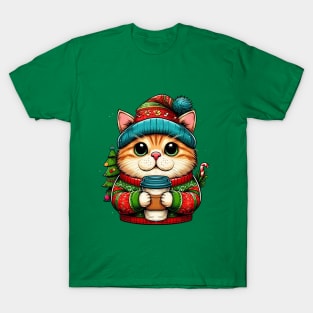 I Love Coffee Christmas And Cats, Cat And Coffee T-Shirt